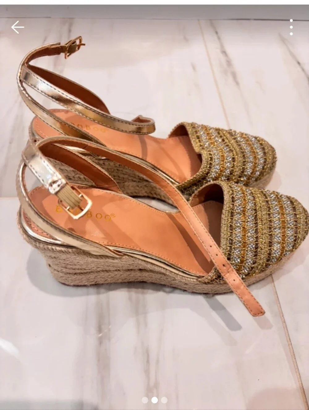 Women's Gold Espadrille Wedge Sandals with Ankle Strap